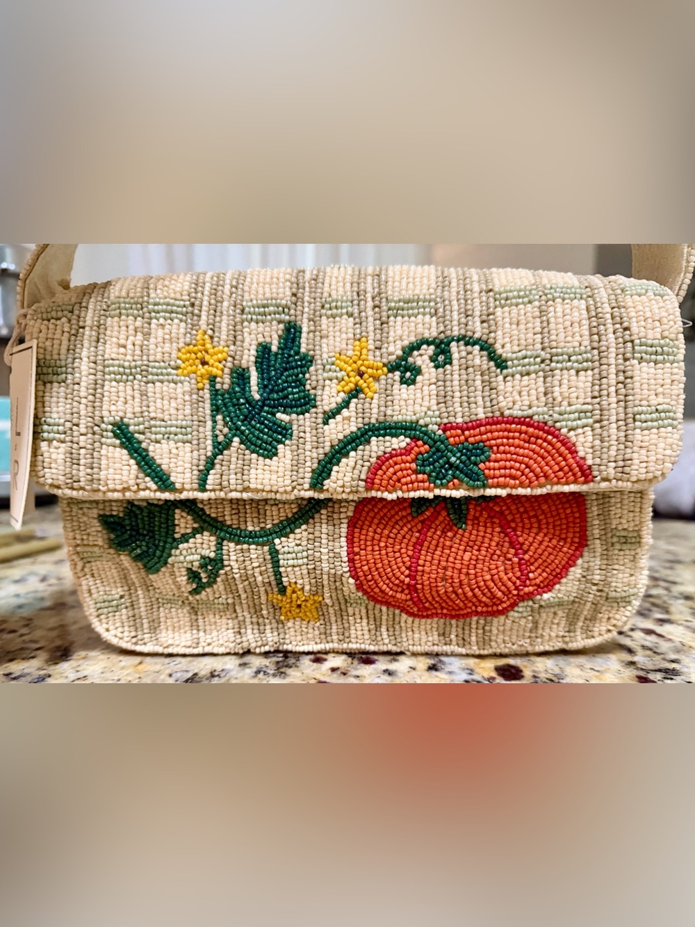 NWT Sol and Mer Hand Beaded Fall Pumpkin Plaid Shoulder Bag